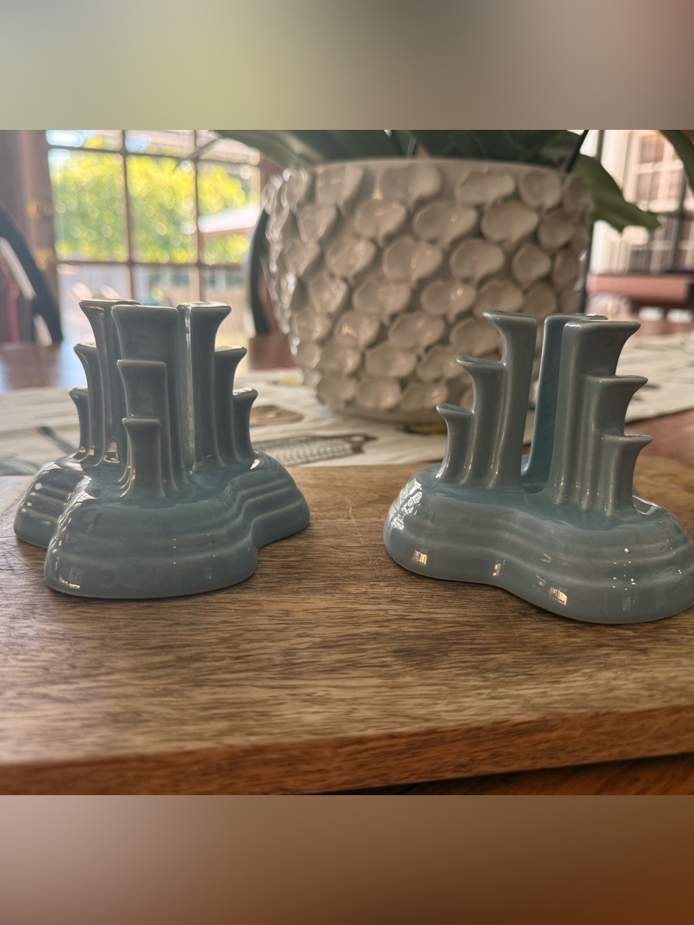 Fiestaware Retired pyramid periwinkle blue candle stick Holders 2pc set